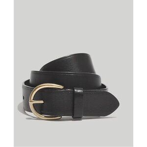 Madewell Black Leather Belt with Gold Buckle
